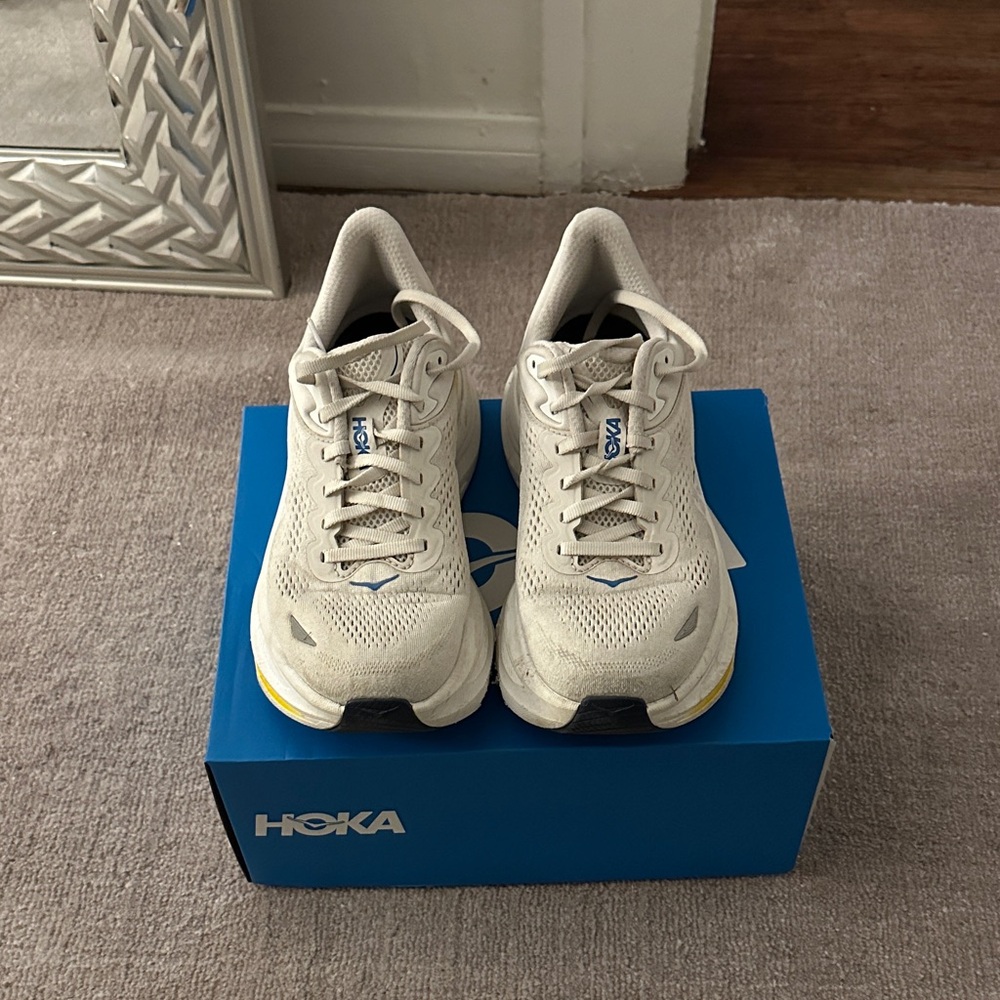 Hoka bondi 9 White and Yellow Athletic Shoes